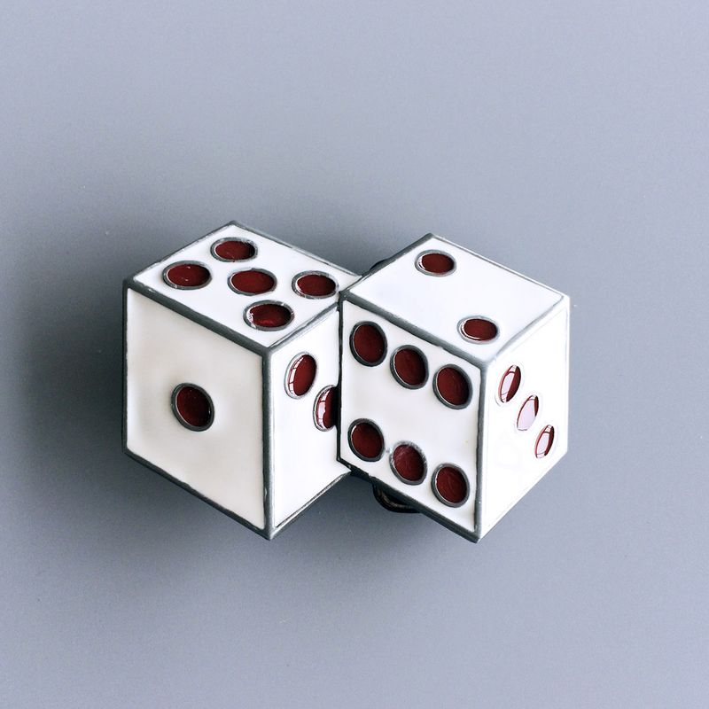 White Enamel Dices Casino Gamble Vintage Belt Buckle BUCKLE-CS023WH