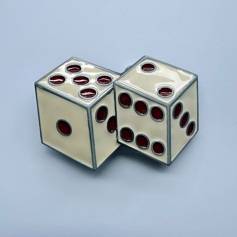 White Enamel Dices Casino Gamble Vintage Belt Buckle BUCKLE-CS023WH