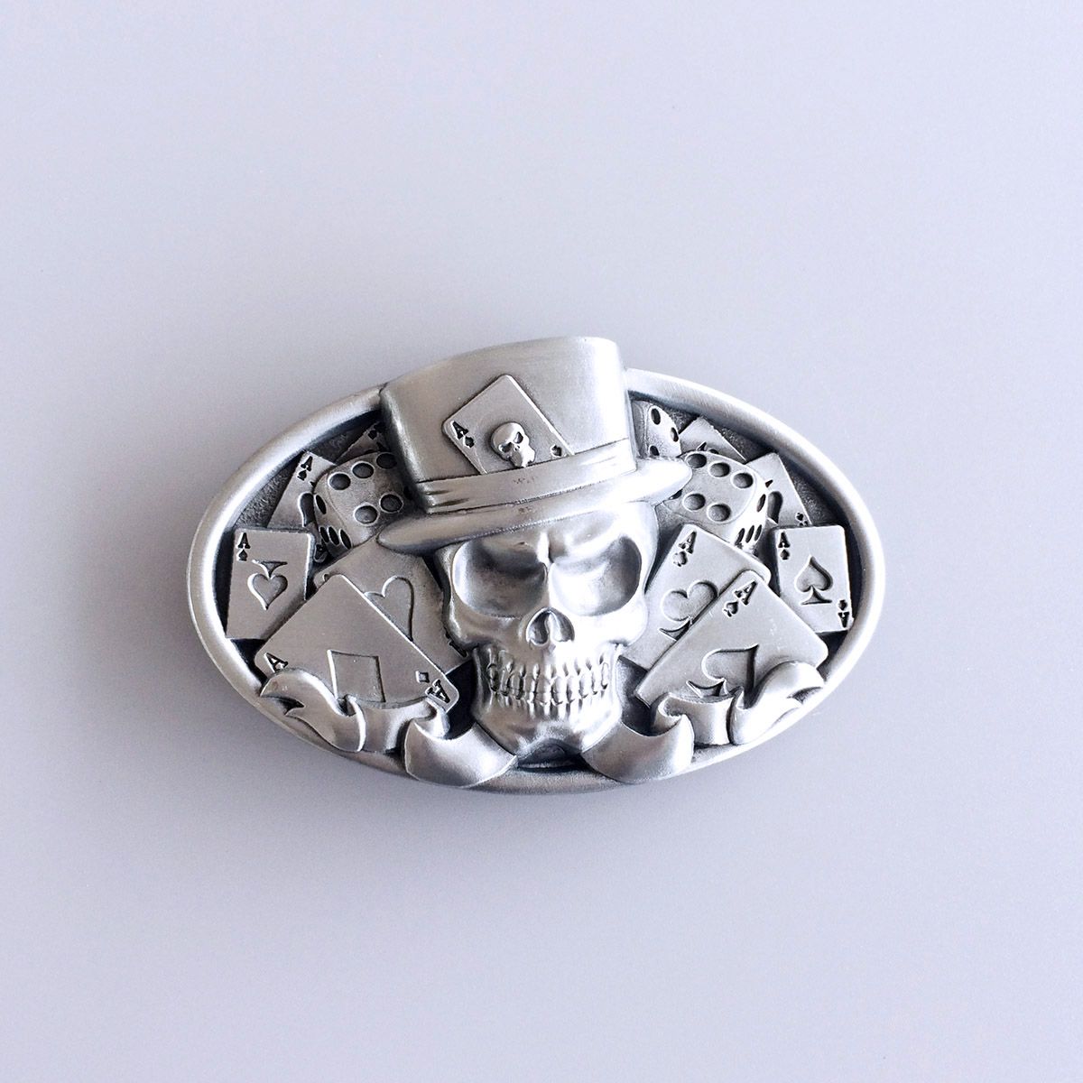 Antique Silver Dice Skull Tattoo Casino Oval Vintage Belt Buckle