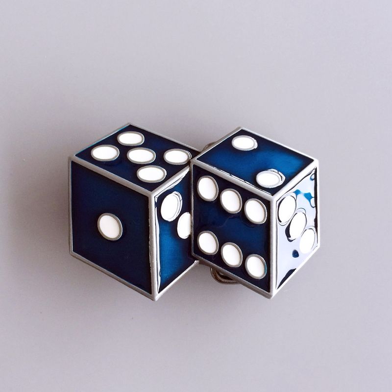 Blue Enamel Dices Casino Gamble Vintage Belt Buckle BUCKLE-CS023BL
