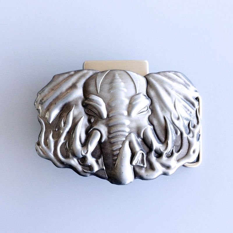 Antique Brushed Silver Elephant Western Heavy Metal Belt Buckle BUCKLE-LT019