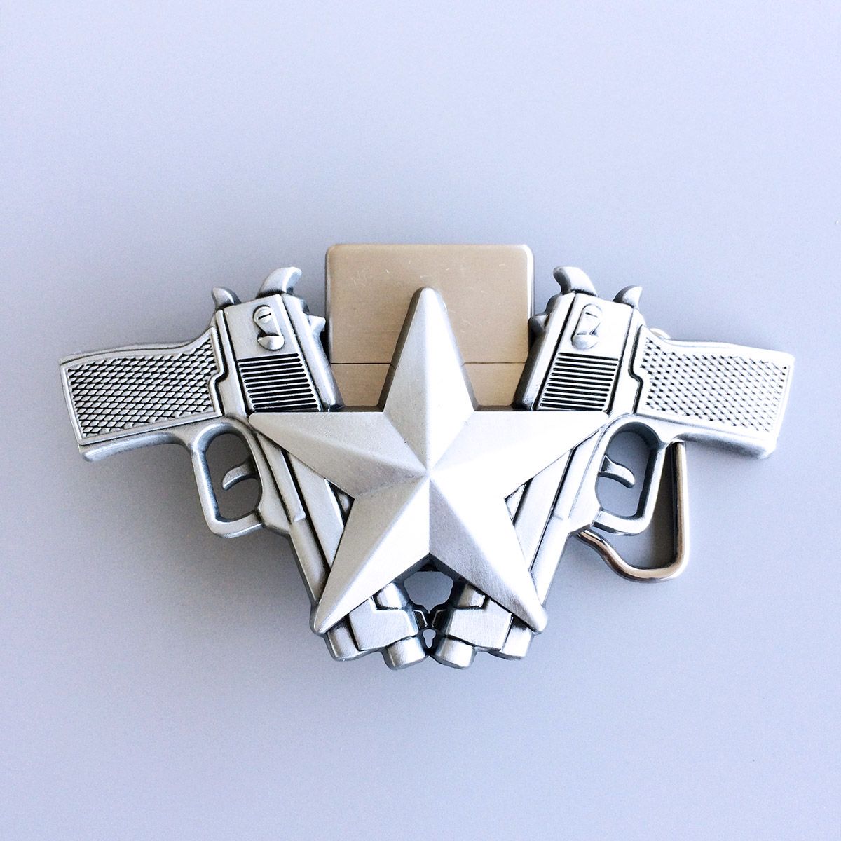 Antique Brushed Silver Star Large Western Belt Buckle