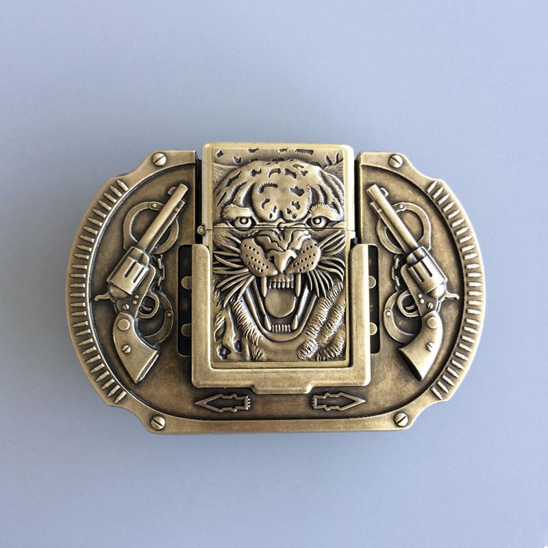 Vintage Bronze Plated Tiger Guns Belt Buckle BUCKLE-LT016AB