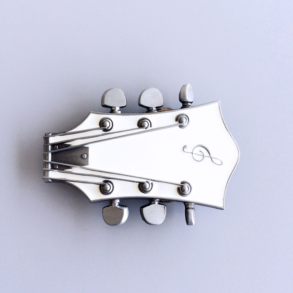 Vintage Style White Enamel Guitar Music Belt Buckle