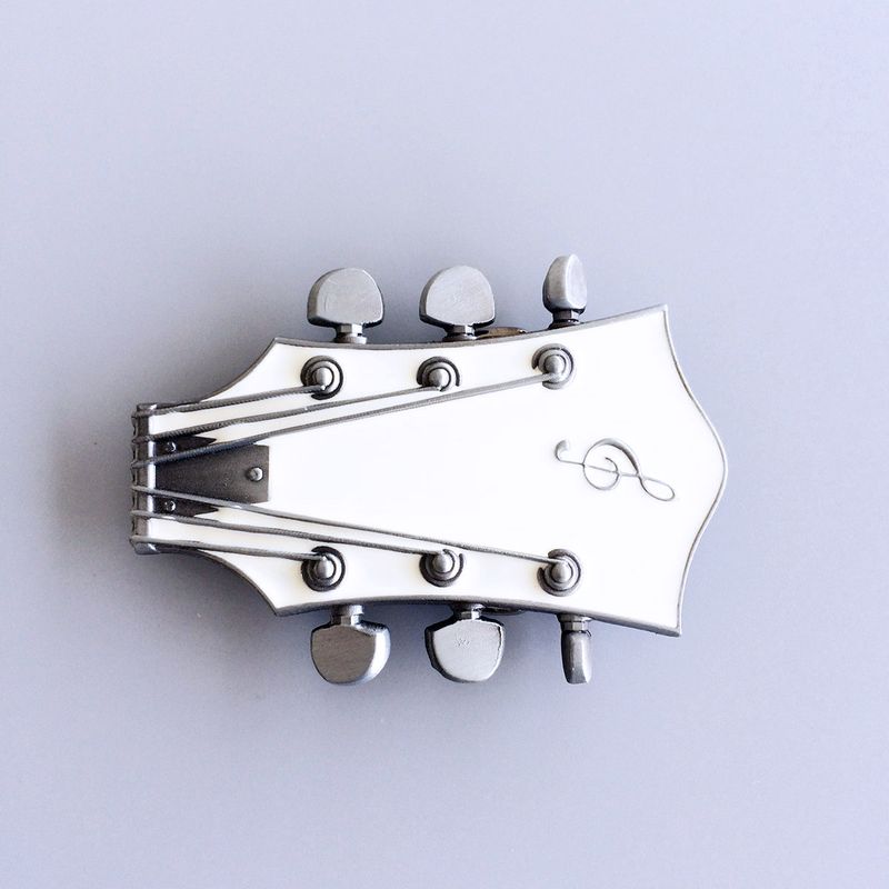 Vintage Style White Enamel Guitar Music Belt Buckle BUCKLE-MU044WH