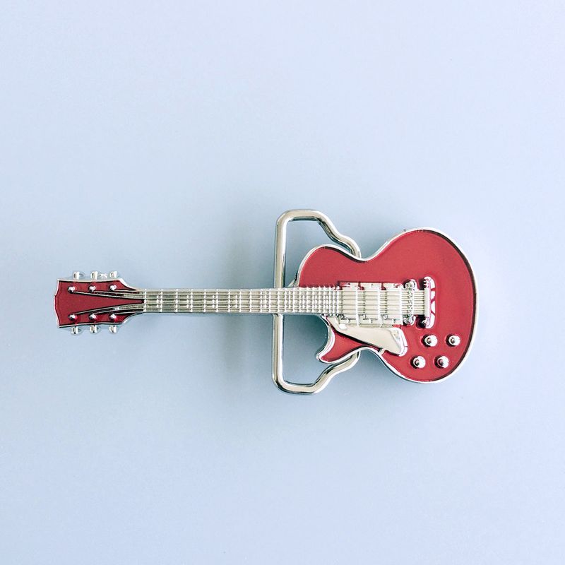 Red Enamel Electric Guitar Music Belt Buckle BUCKLE-MU046RD