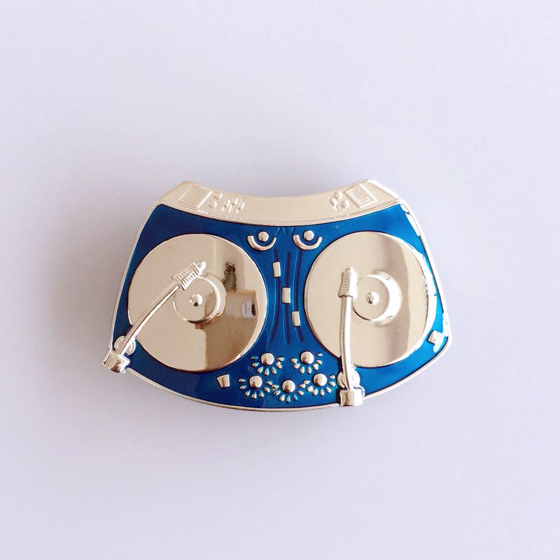 Bright Silve Enamel Turntable DJ Sculpting Music Belt Buckle BUCKLE-MU063BL