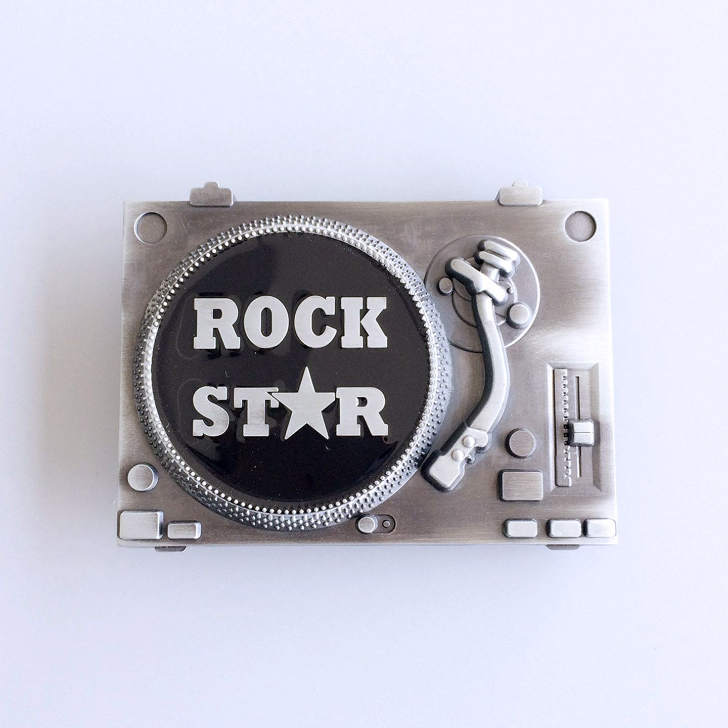 Antique Silver DJ Turntable Music Belt Buckle