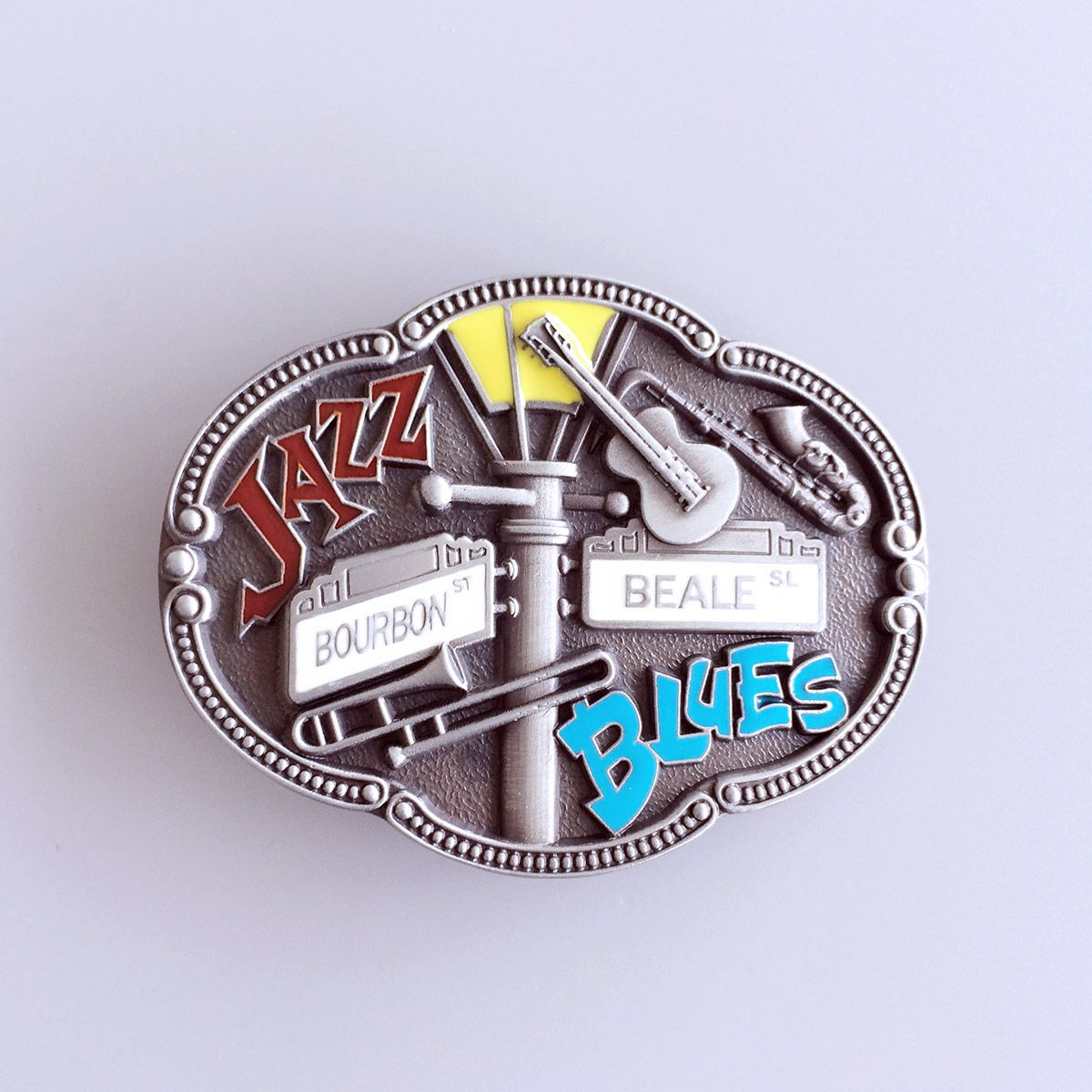 Vintage Enamel Jazz Blues Country Music Belt Buckle