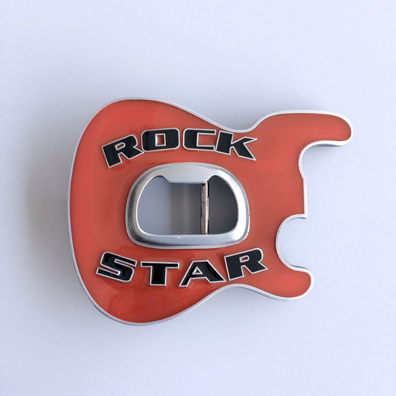 Vintage Style Red Enamel Rock Music Guitar Belt Buckle With Beer Bottle Opener BUCKLE-MU102RD