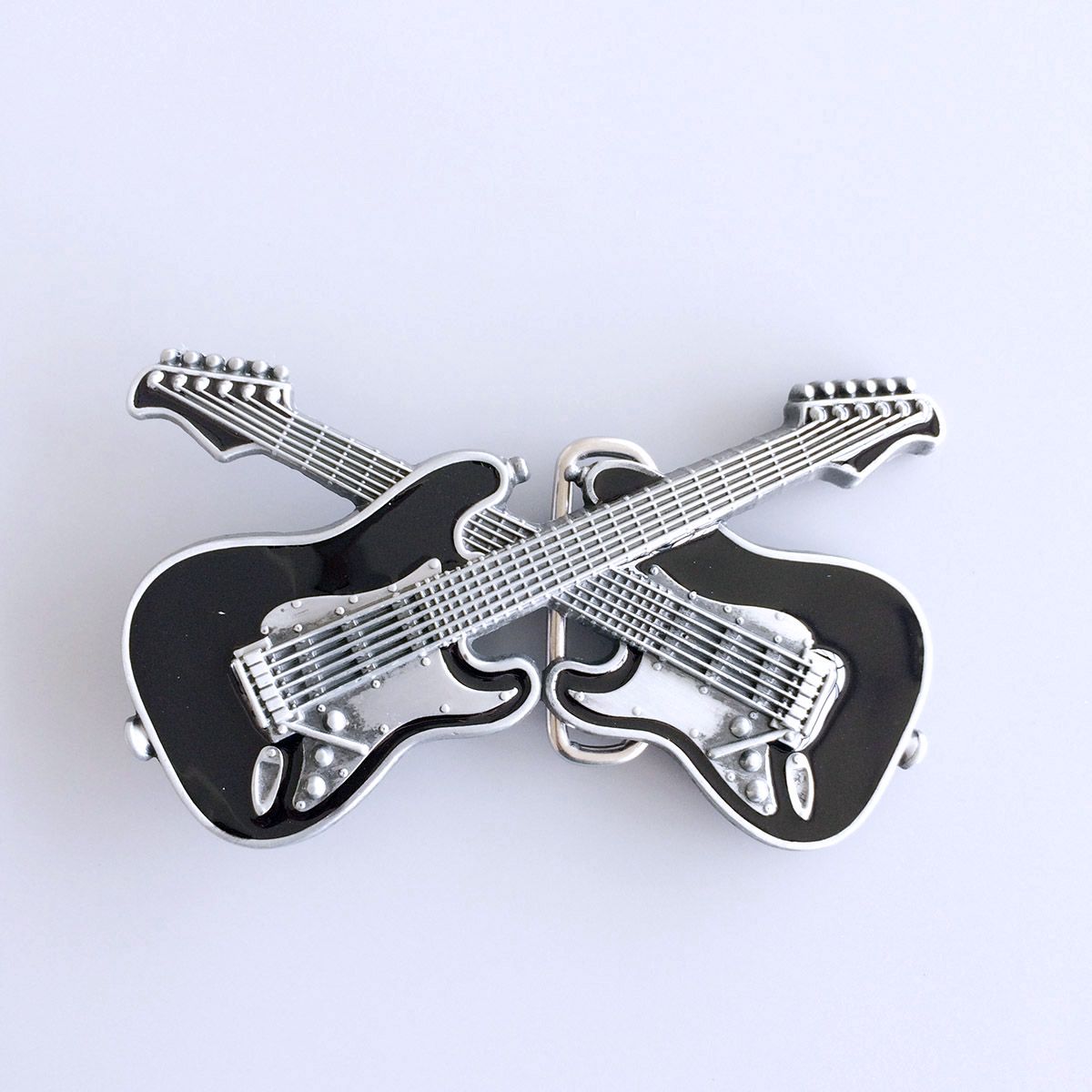 Vintage Black Enamel Cross Guitars Music Belt Buckle