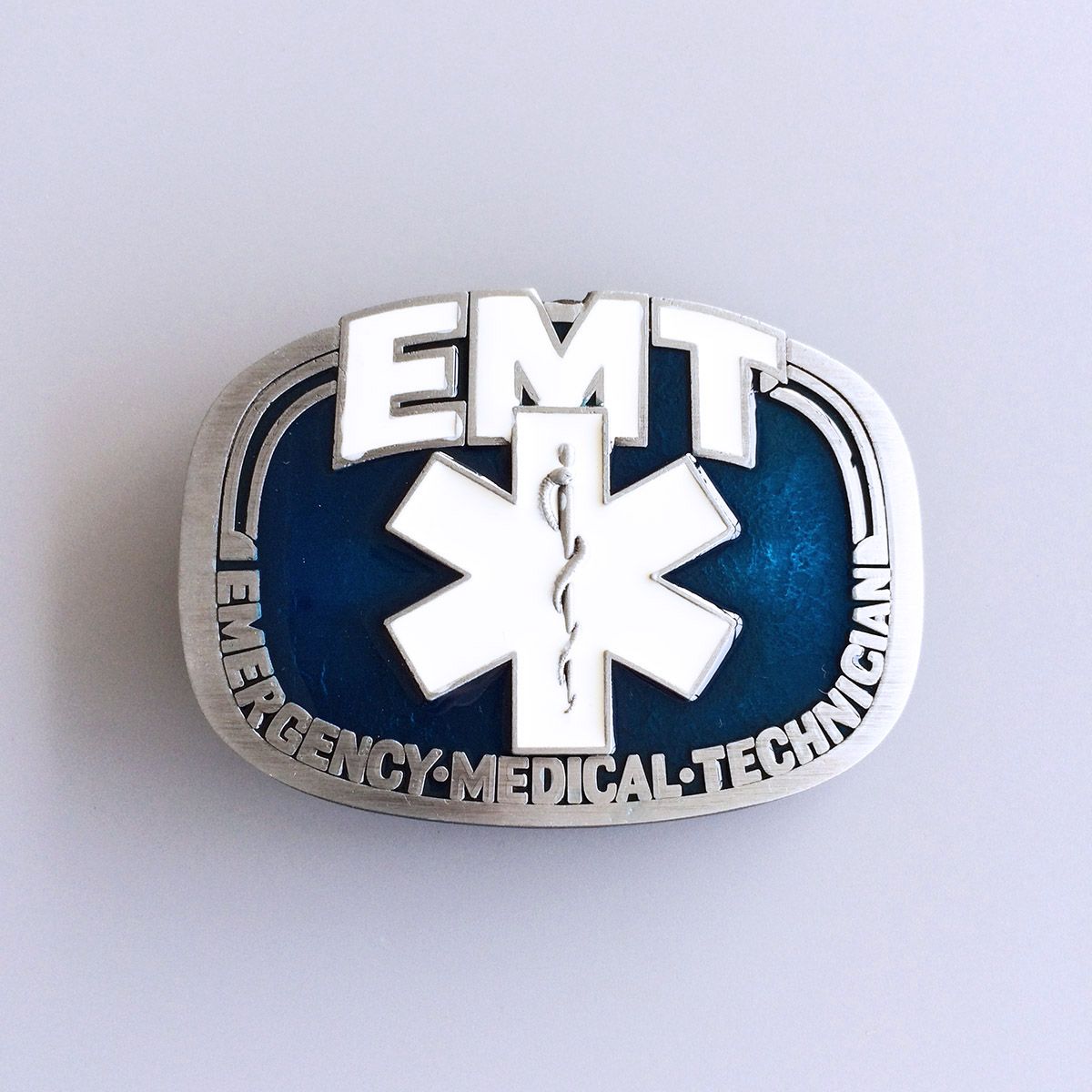 EMT Emergency Medical Antique Silver Vintage Style Belt Buckle