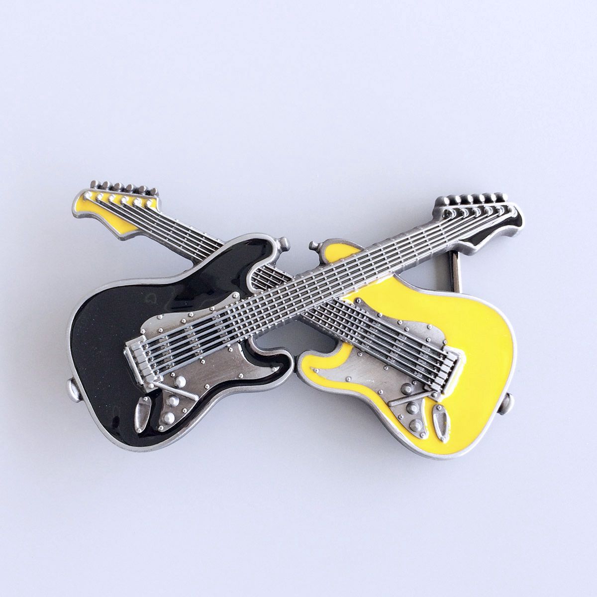 Vintage Style Black Yellow Enamel Guitar Music Belt Buckle