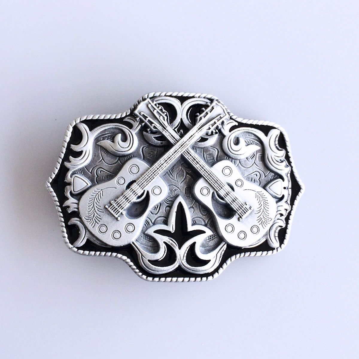 Black Enamel Western Country Cross Guitar Music Belt Buckle