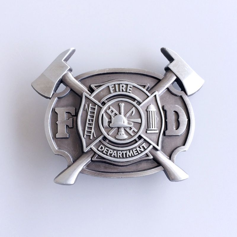Antique Silver Vintage Firefighter FD Cross Belt Buckle BUCKLE-OC011AS