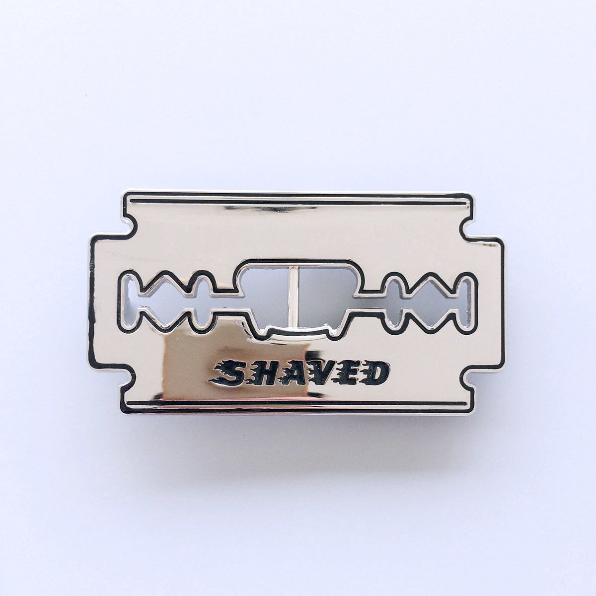 Enamel Bright Silver Shaved Razor Blade Belt Buckle