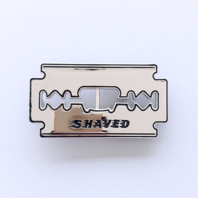 Enamel Bright Silver Shaved Razor Blade Belt Buckle BUCKLE-OC034