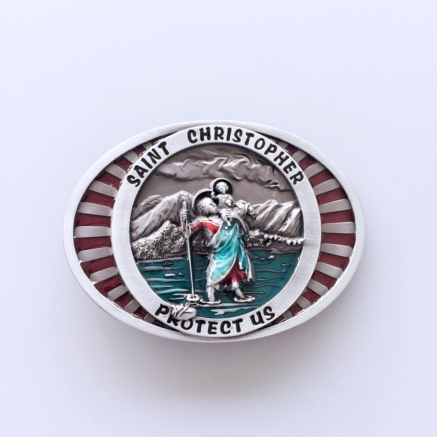 Vintage Style Enamel Saint Christopher Protect Belt Buckle BUCKLE-OC035