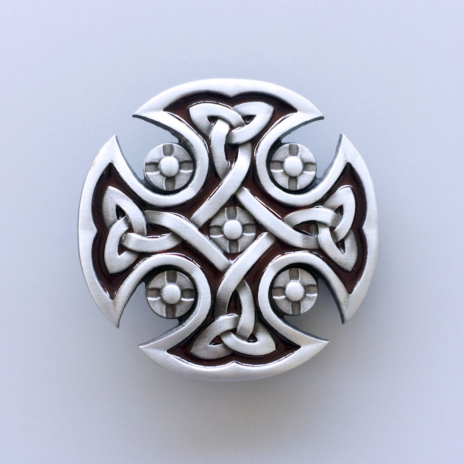 Celtic Knot Cross Vintage Belt Buckle (Red Enamel)