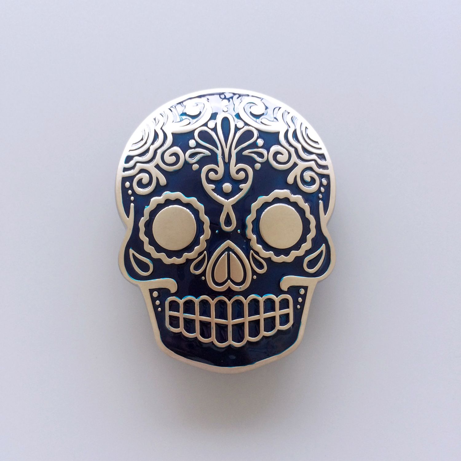 Blue Enamel Matter Silver Plated Tattoo Skull Belt Buckle BUCKLE-SK027BL