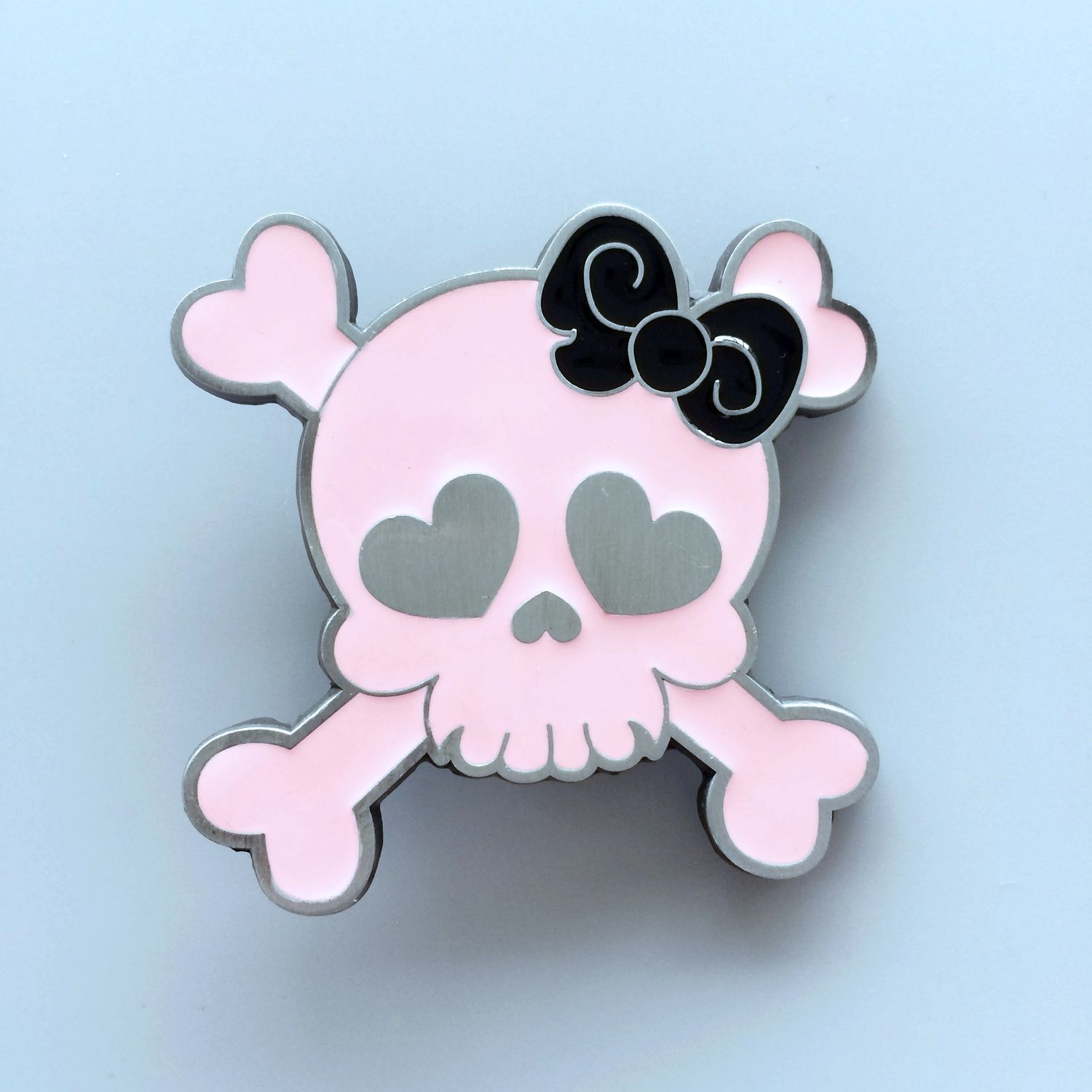 Vintage Pink Enamel Punk Rock Emo Tattoo Skull Girl Wedding Belt Buckle