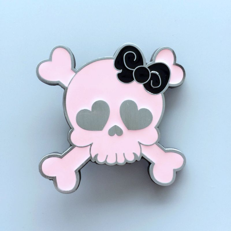 Vintage Pink Enamel Punk Rock Emo Tattoo Skull Girl Wedding Belt Buckle BUCKLE-SK047PK