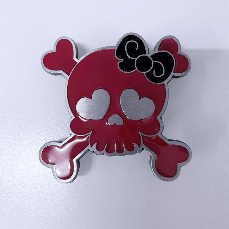 Vintage Dark Pink Enamel Punk Rock Emo Tattoo Skull Girl Wedding Belt Buckle BUCKLE-SK047PD