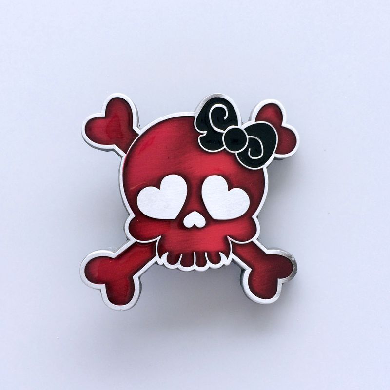 Vintage Red Enamel Punk Rock Emo Tattoo Skull Girl Wedding Belt Buckle BUCKLE-SK047RD