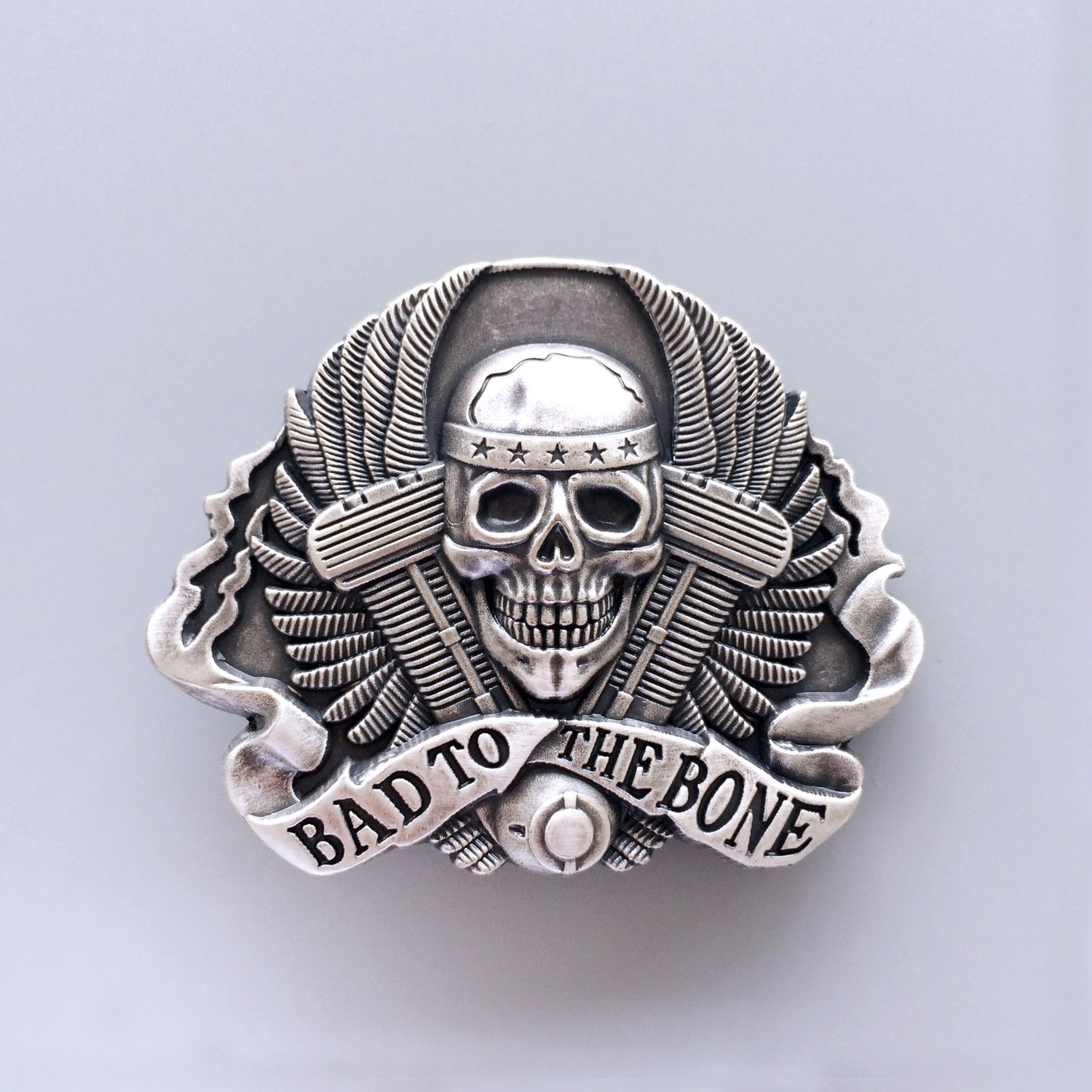 Vintage Silver Plated Skull Belt Buckle