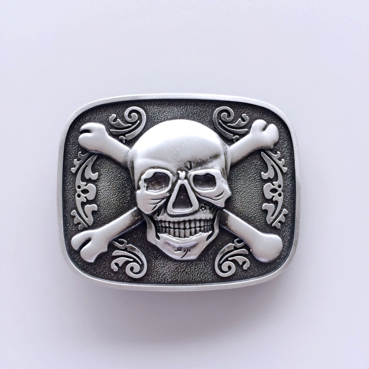 Antique Silver Tattoo Pirate Skull Bottle Opener Belt Buckle