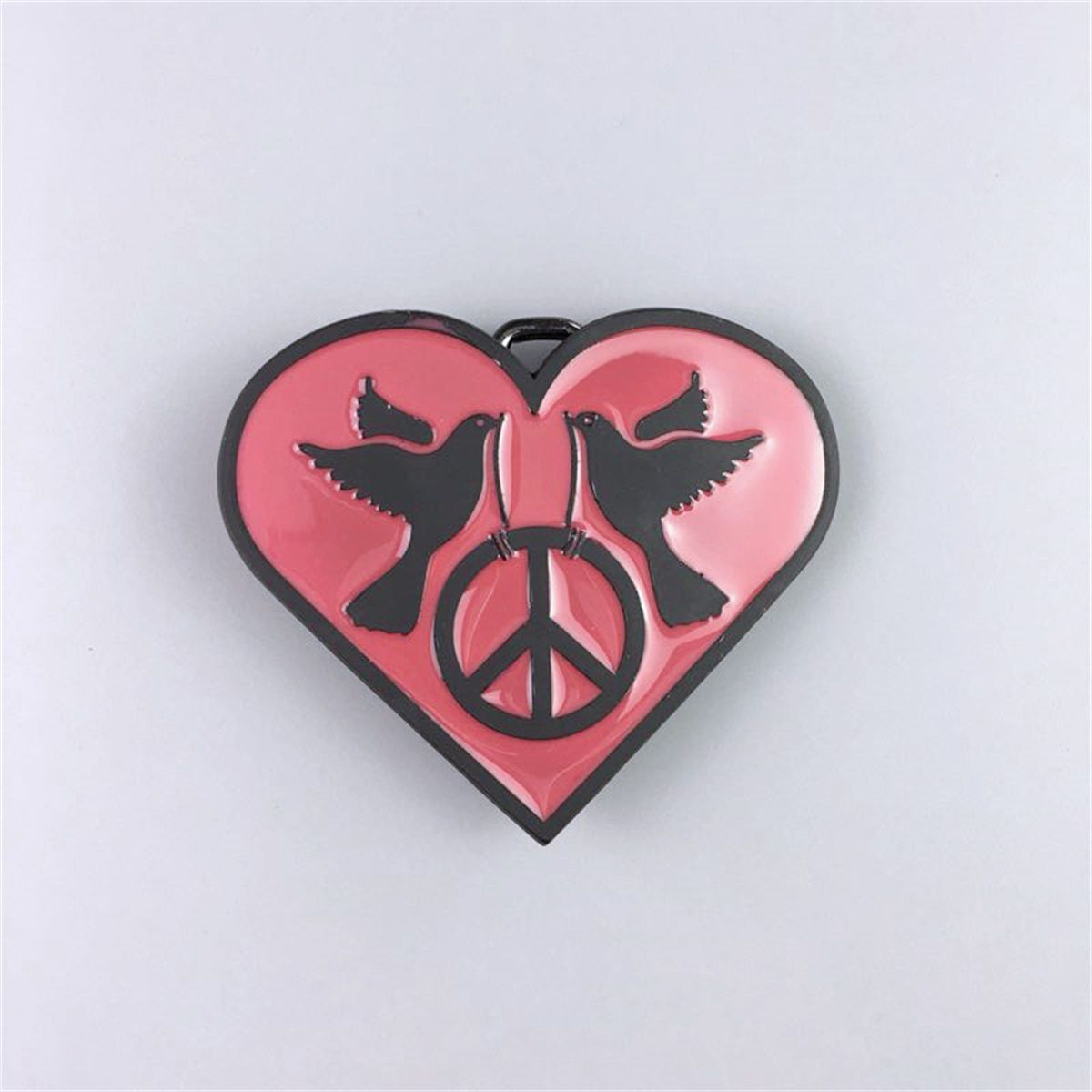 Heart With Peace Sign Dark Pink Enamel Belt Buckle
