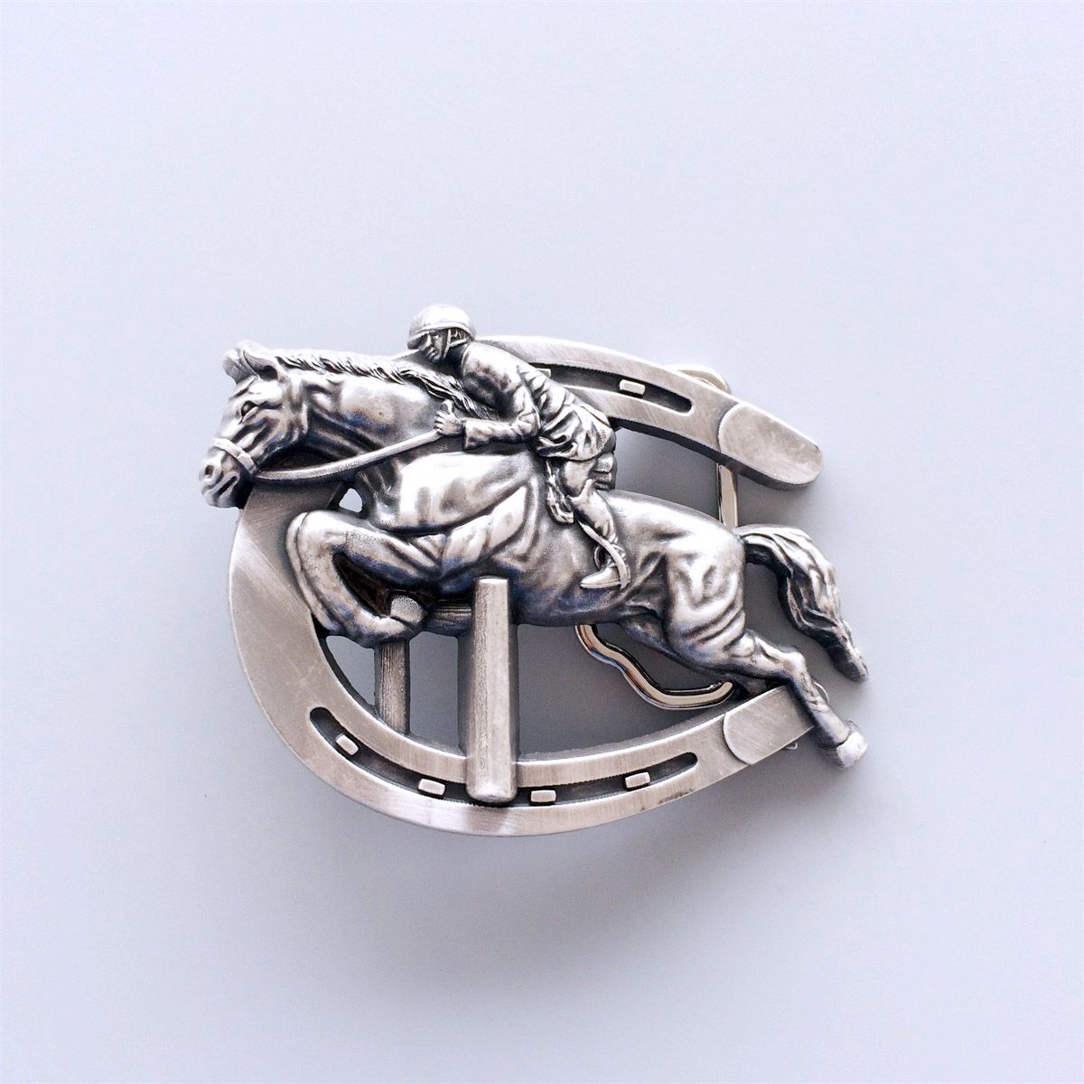Vintage Silver Plated Horse Jumping Sports Belt Buckle