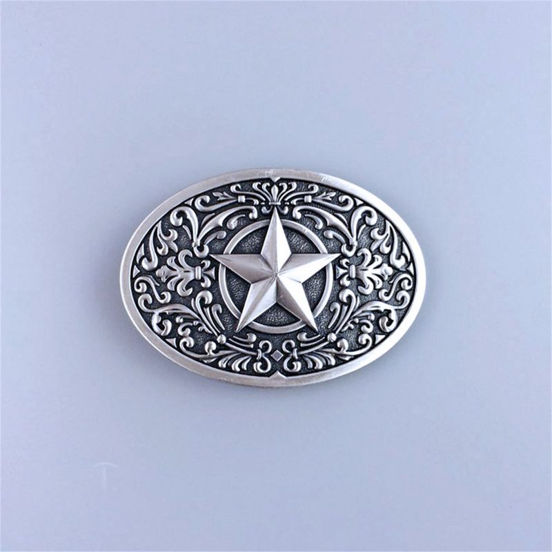 Vintage Silver Plated Southwest Western Star Oval Belt Buckle Hebilla BUCKLE-WT065SL