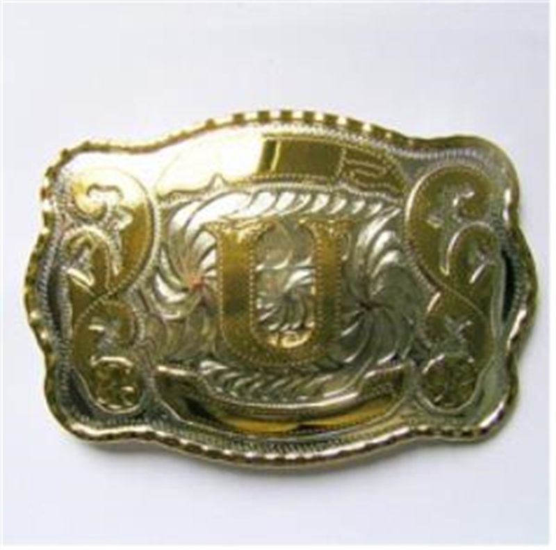 Large Size Initial Letter Western Cowboy Belt Buckle (Letter U) BUCKLE-WT078U