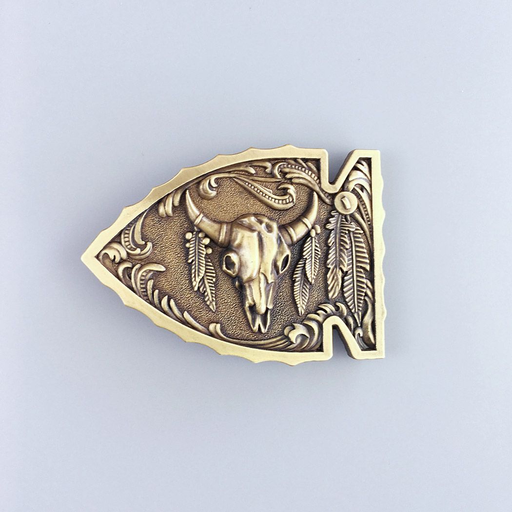 Vintage Bronze Plated Arrowhead Bull Belt Buckle Hebilla