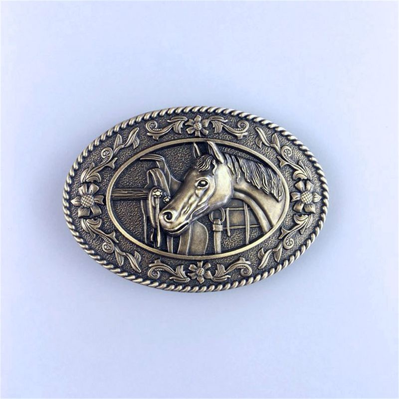 Vintage Bronze Plated Horse Head Saddle Western Oval Belt Buckle Hebilla BUCKLE-WT089AB