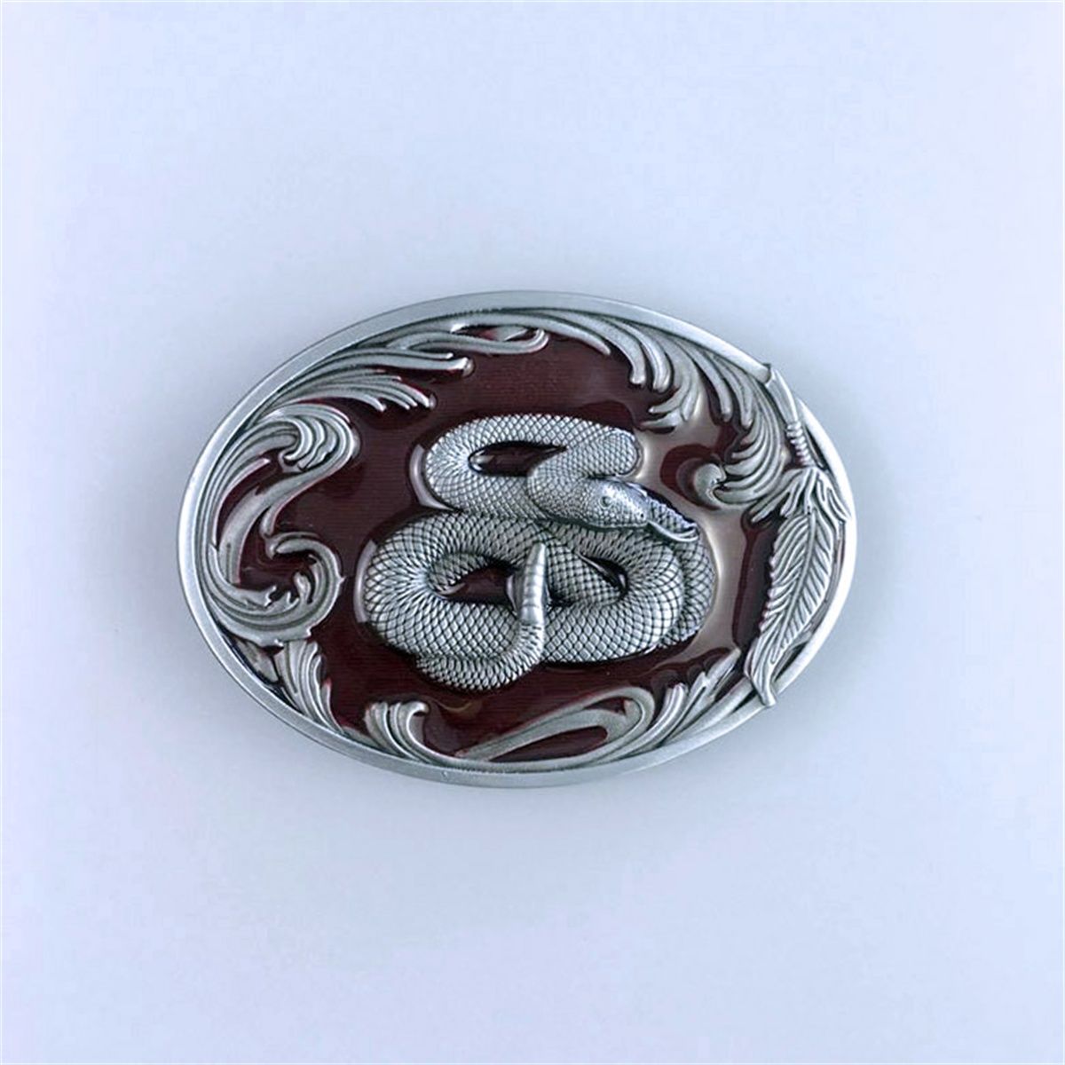 Vintage Red Enamel Wildlife Snake Western Oval Belt Buckle Hebilla