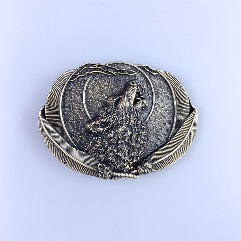 Vintage Bronze Plated Western Moon Wolf Oval Belt Buckle Hebilla BUCKLE-WT111AB