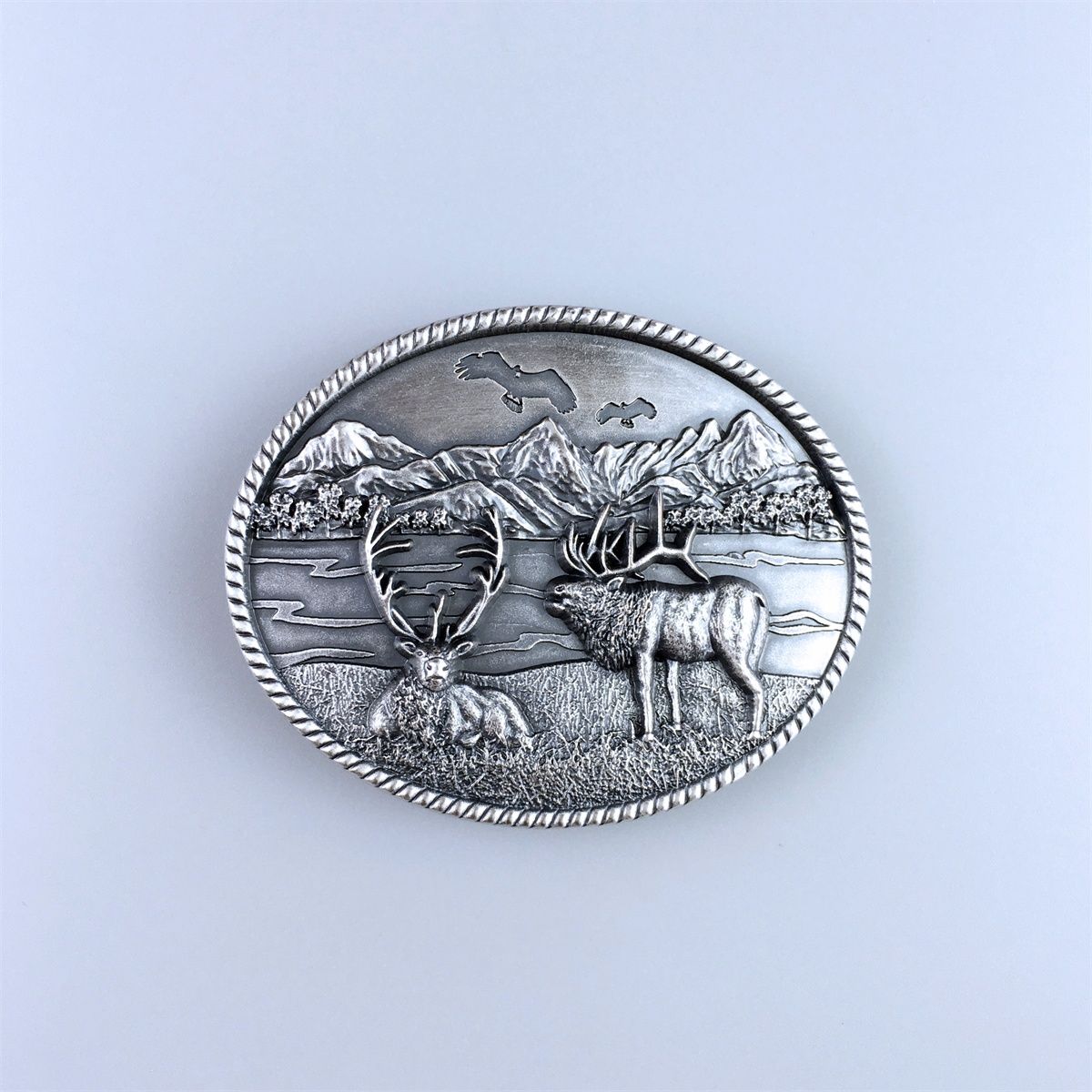 Vintage Silver Plated Western Deer Wild Life Oval Belt Buckle Hebilla