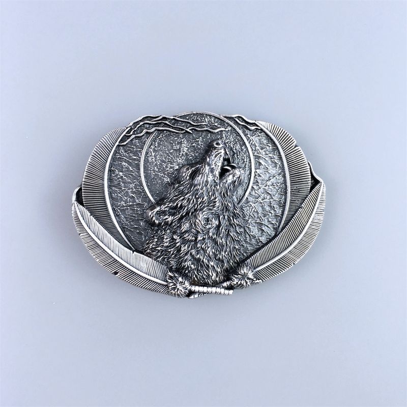 Vintage Silver Plated Western Moon Wolf Oval Belt Buckle Hebilla BUCKLE-WT111SL