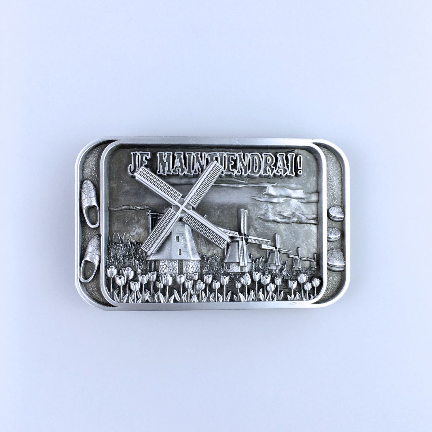 Antique Silver Spinner Windmill Tulip Pattern Cheese Belt Buckle Hebilla