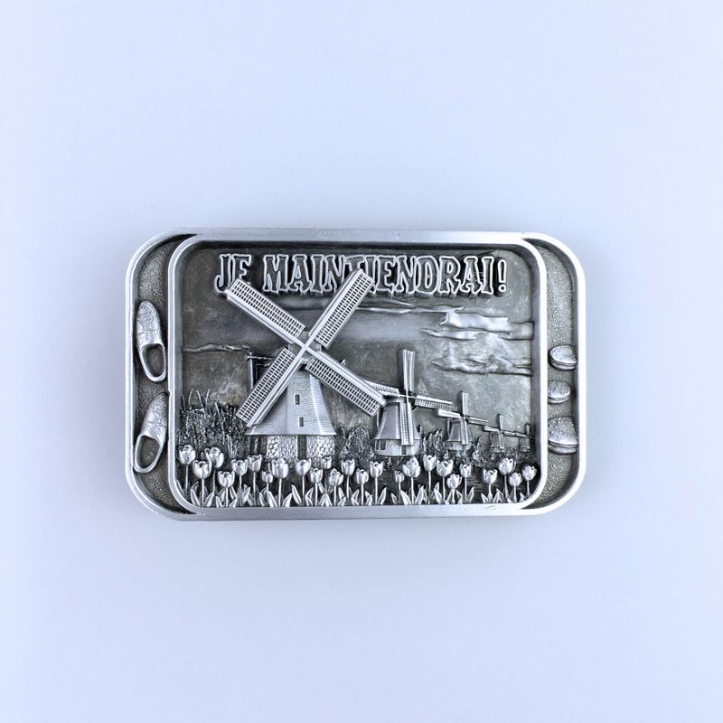 Antique Silver Spinner Windmill Tulip Pattern Cheese Belt Buckle Hebilla BUCKLE-WT116AS