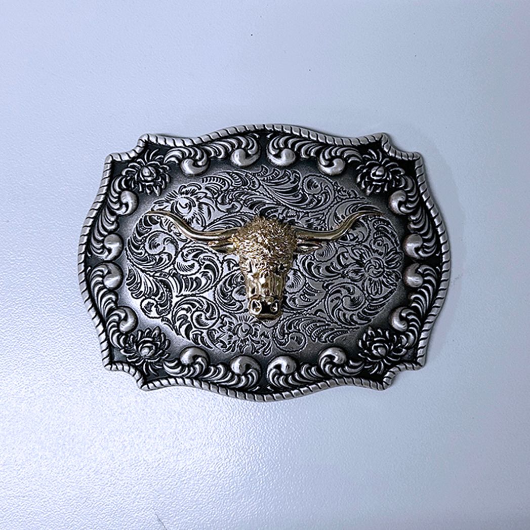 Vintage Silver Western Rodeo With Gold Bull Double Color Belt Buckle Hebilla