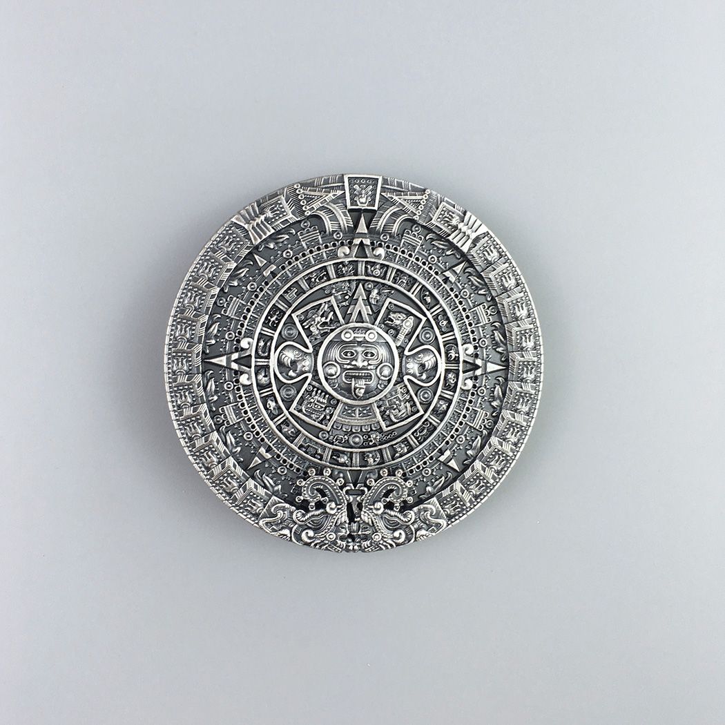 Vintage Silver Plated Aztec Calendar Belt Buckle Hebilla