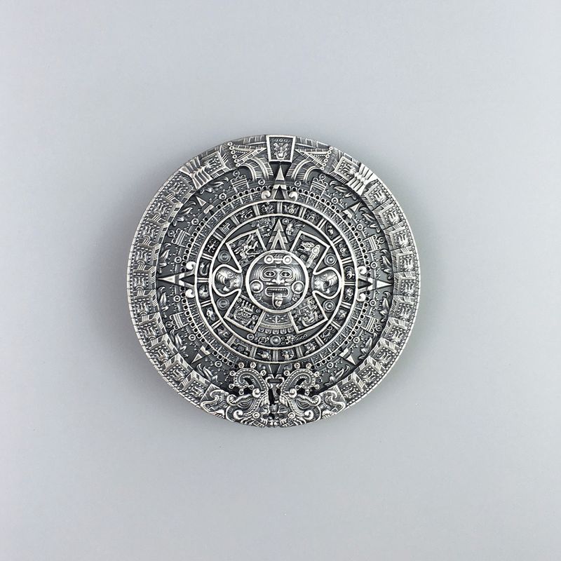 Vintage Silver Plated Aztec Calendar Belt Buckle Hebilla BUCKLE-WT126SL