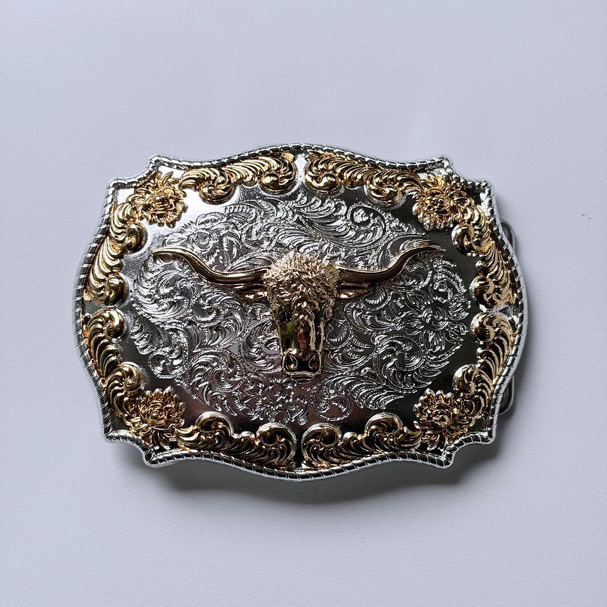 Double Plated Color Long Horn Bull Western Belt Buckle Hebilla