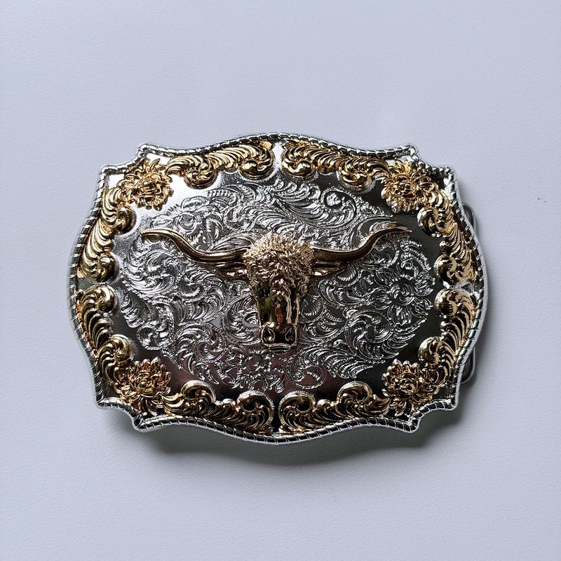 Double Plated Color Long Horn Bull Western Belt Buckle Hebilla BUCKLE-WT130SG
