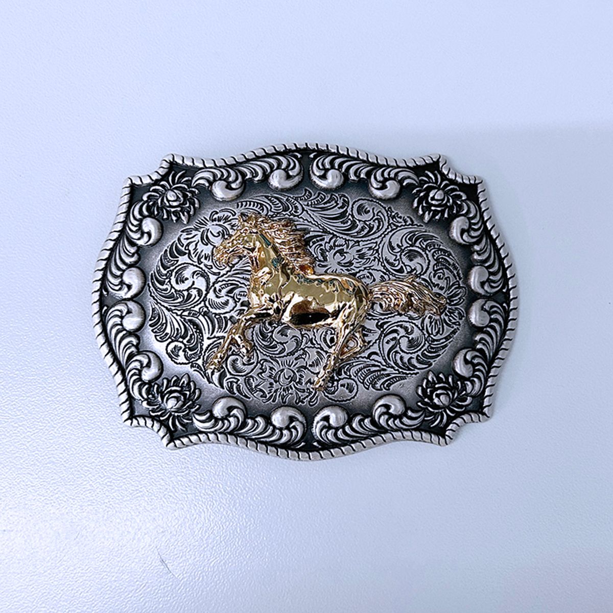 Vintage Silver Western Rodeo With Gold Horse Double Color Belt Buckle Hebilla