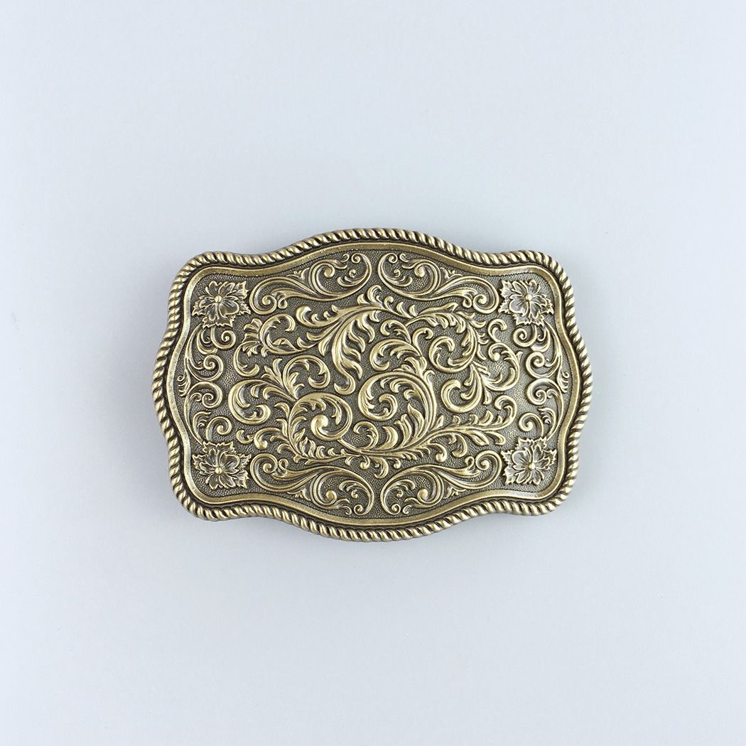 Antique Bronze Plated Western Flower Pattern Rectangle Belt Buckle