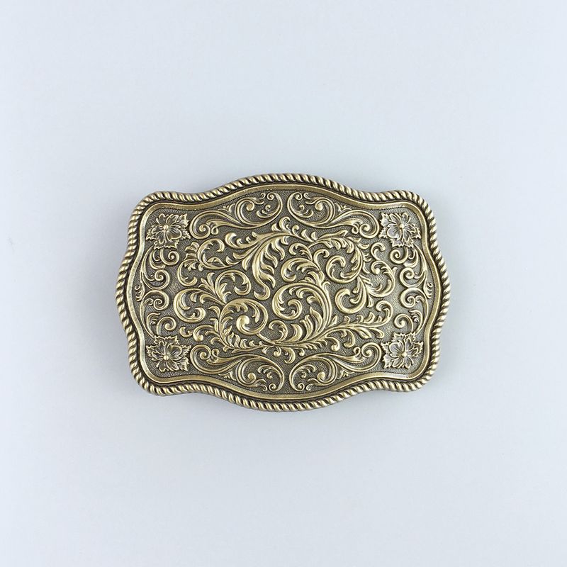 Antique Bronze Plated Western Flower Pattern Rectangle Belt Buckle BUCKLE-WT142AB